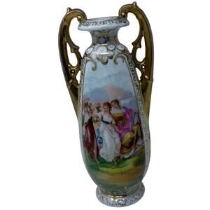 Antique Austria Gottlieb Porcelain Vase Hand Painted Kaufmann Scene 103